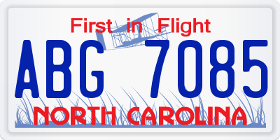 NC license plate ABG7085