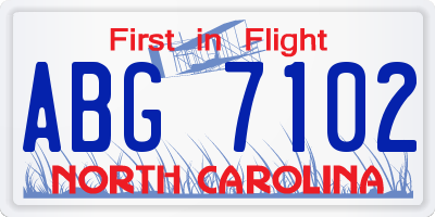 NC license plate ABG7102