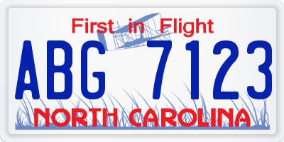 NC license plate ABG7123