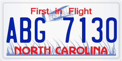 NC license plate ABG7130