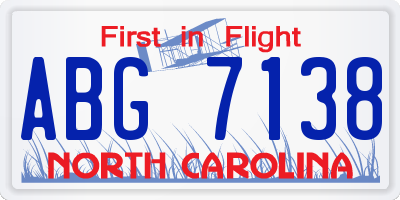 NC license plate ABG7138