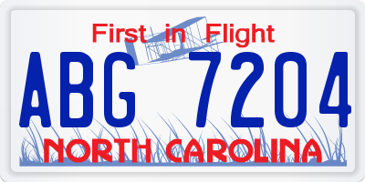 NC license plate ABG7204