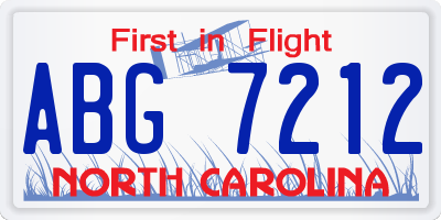 NC license plate ABG7212