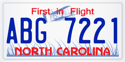 NC license plate ABG7221