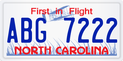 NC license plate ABG7222