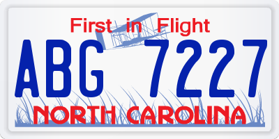 NC license plate ABG7227
