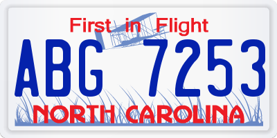 NC license plate ABG7253