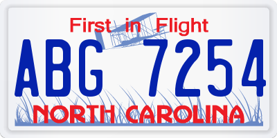 NC license plate ABG7254