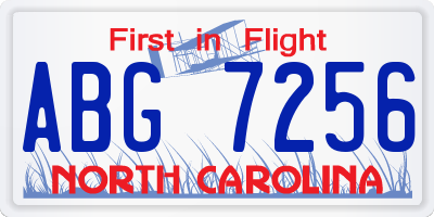 NC license plate ABG7256