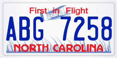 NC license plate ABG7258