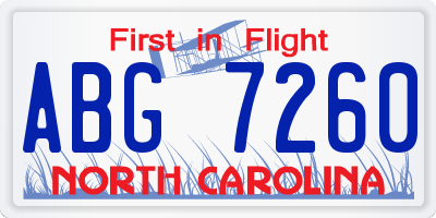 NC license plate ABG7260