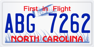 NC license plate ABG7262
