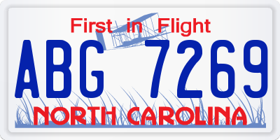 NC license plate ABG7269