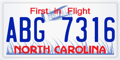 NC license plate ABG7316