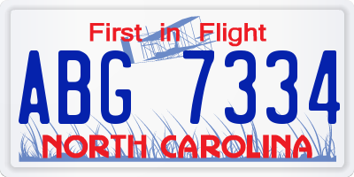 NC license plate ABG7334