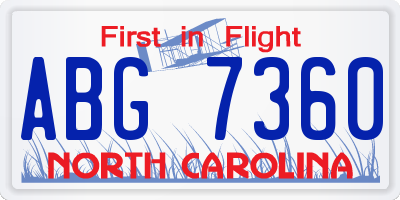 NC license plate ABG7360