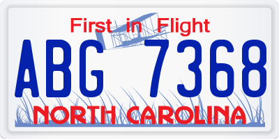 NC license plate ABG7368