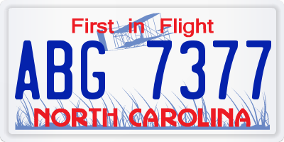 NC license plate ABG7377