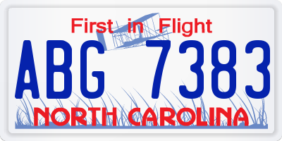 NC license plate ABG7383