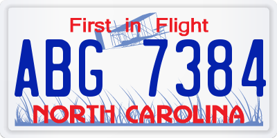 NC license plate ABG7384