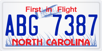 NC license plate ABG7387