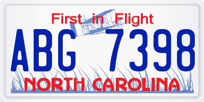 NC license plate ABG7398