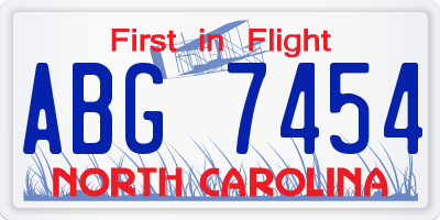 NC license plate ABG7454