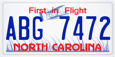 NC license plate ABG7472