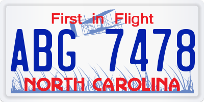 NC license plate ABG7478