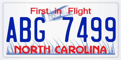 NC license plate ABG7499