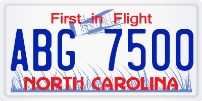 NC license plate ABG7500