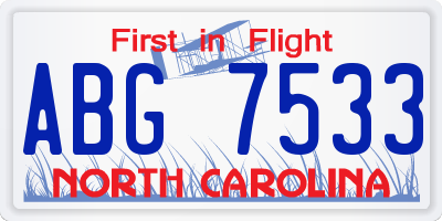 NC license plate ABG7533