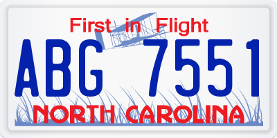 NC license plate ABG7551