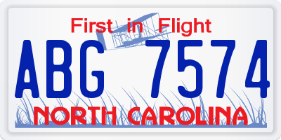 NC license plate ABG7574