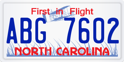 NC license plate ABG7602