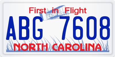 NC license plate ABG7608