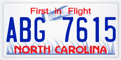 NC license plate ABG7615