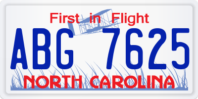NC license plate ABG7625