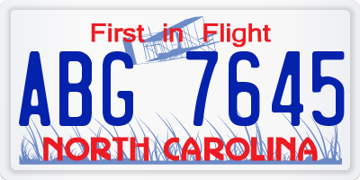 NC license plate ABG7645