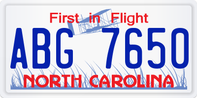 NC license plate ABG7650