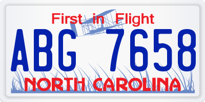 NC license plate ABG7658