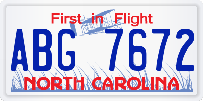NC license plate ABG7672