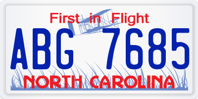 NC license plate ABG7685