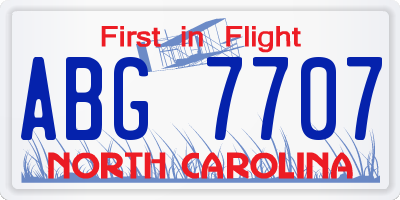NC license plate ABG7707