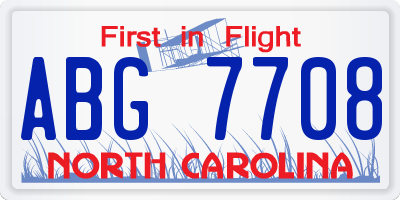 NC license plate ABG7708