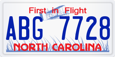NC license plate ABG7728