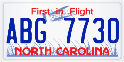 NC license plate ABG7730