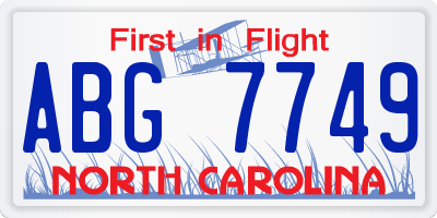 NC license plate ABG7749