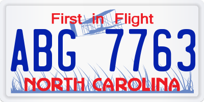 NC license plate ABG7763