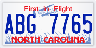 NC license plate ABG7765